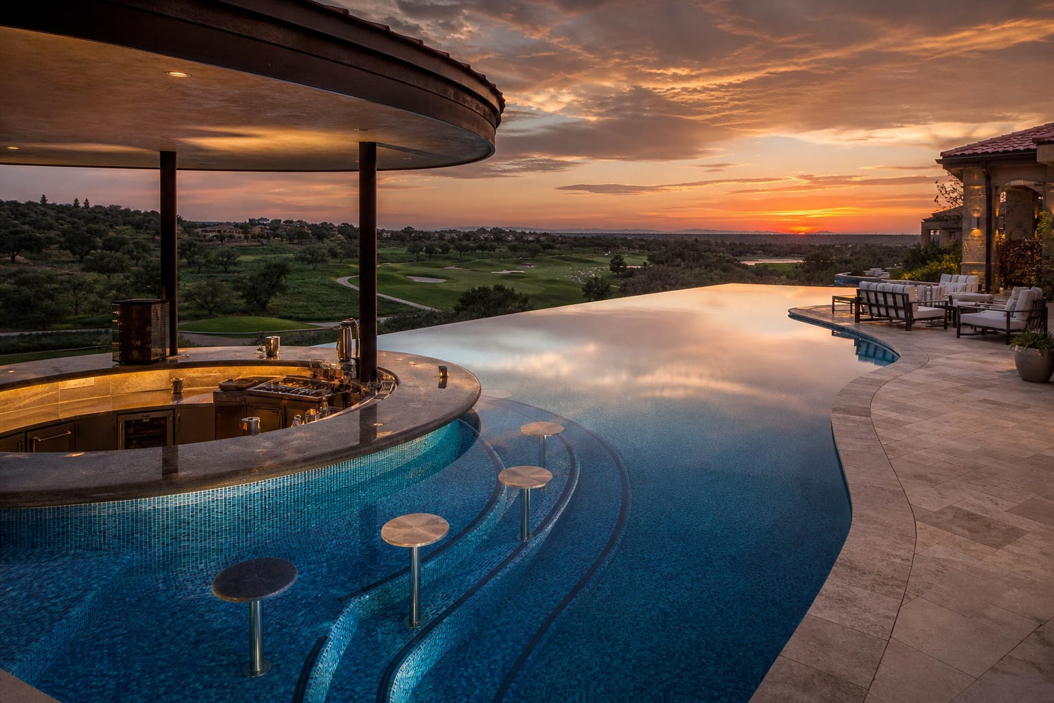 Luxury overflow pool with dimension overlay