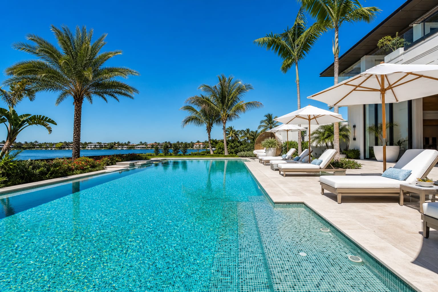 Pool with sun loungers